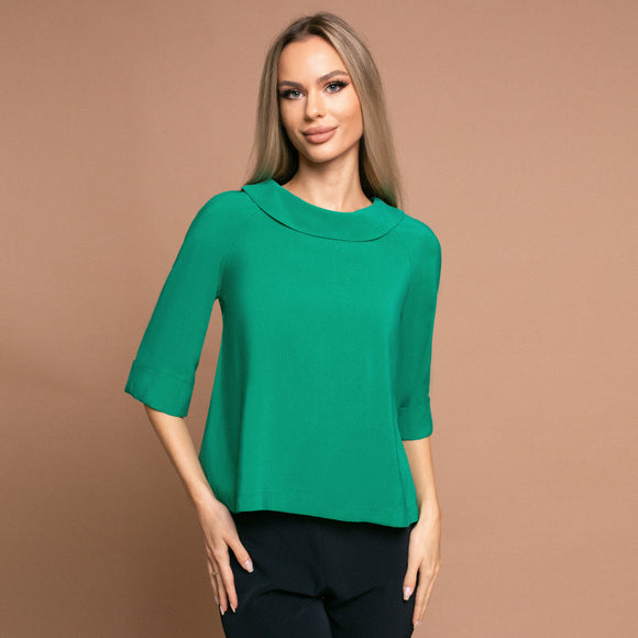 Bluza damă eleganta verde smarald cu guler mic - Minimalis România