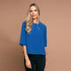 Bluza damă eleganta albastru ocean, guler mic, mânecă 3 sferturi și nasturi la spate - Minimalis România