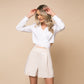 Pantalon dama scurt cu talie inalta si buzunare bej deschis