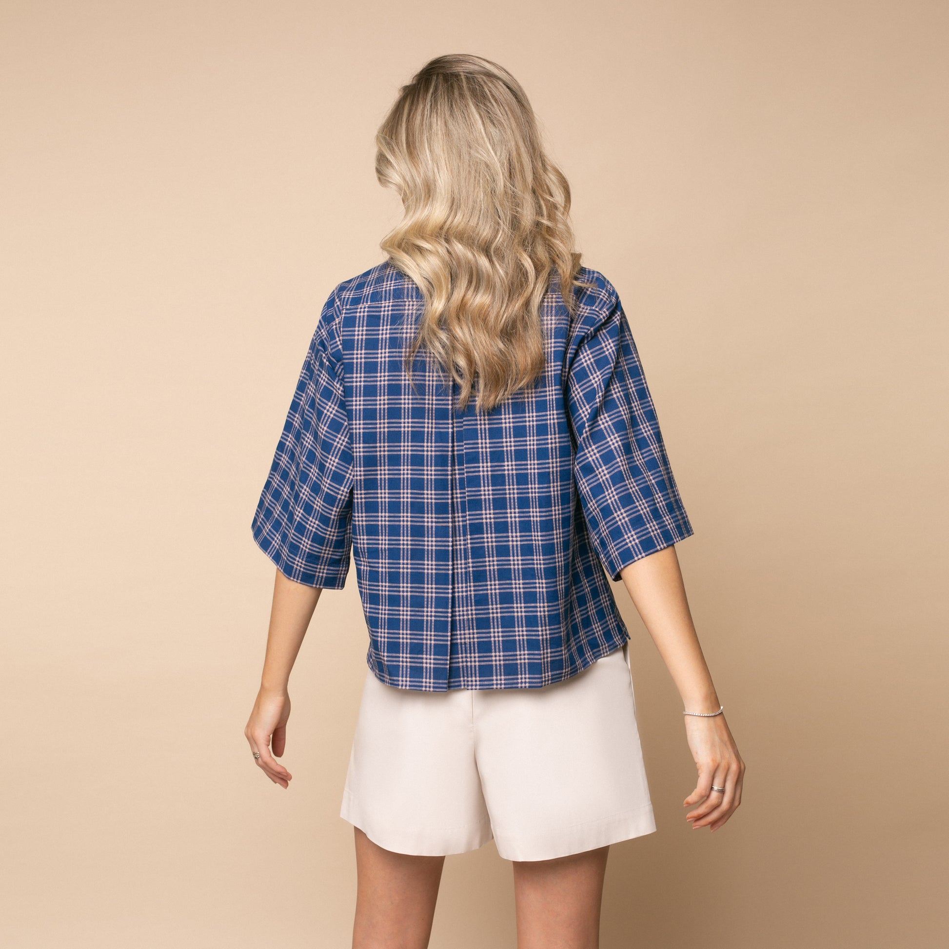 Cămașă damă albastră casual cu mâneci 3/4, model Riviera 3