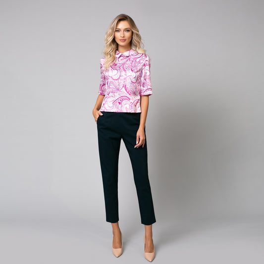 Bluza de damă eleganta guler mic si inchidere la spate, nuante de roz