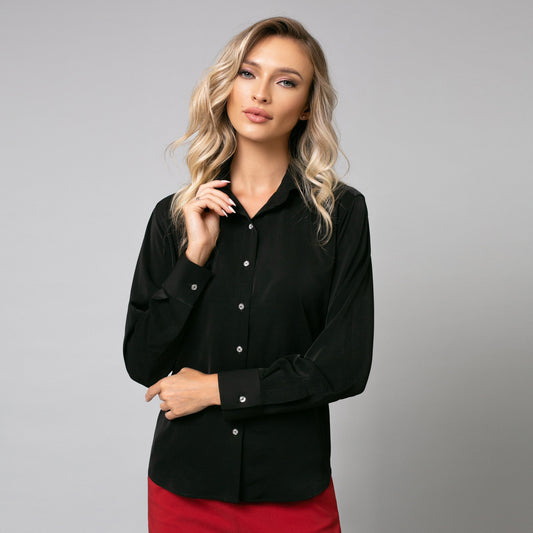 Camasa neagra lejera cu maneca lunga si croiala classyfit