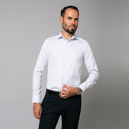 Camasa alba cu carouri pentru barbati, croiala slimfit