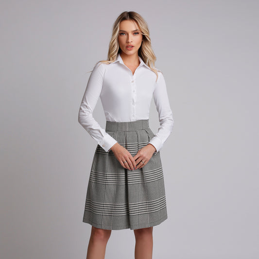 Fustă eleganta de dama midi gri cu carouri