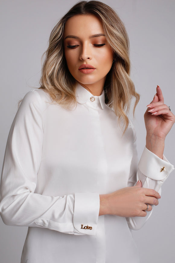 Camasa alba eleganta slimfit cu butoni LOVE