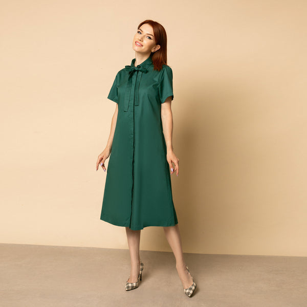 Rochie dama midi cu nasturi frontali de culoare verde 2