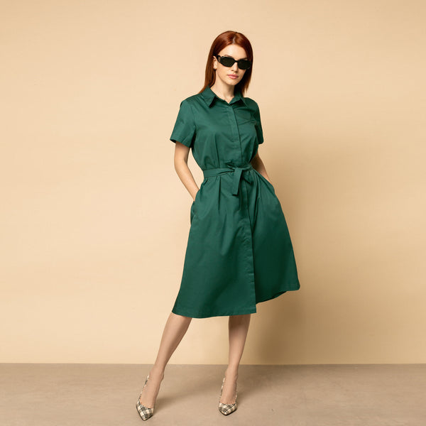 Rochie dama midi cu nasturi frontali de culoare verde 4