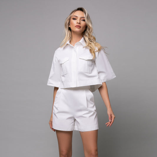 Camasa alba scurta cu buzunare model Boheme