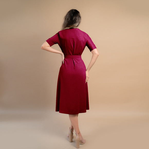 Rochie damă parte peste parte roșu cherry 2