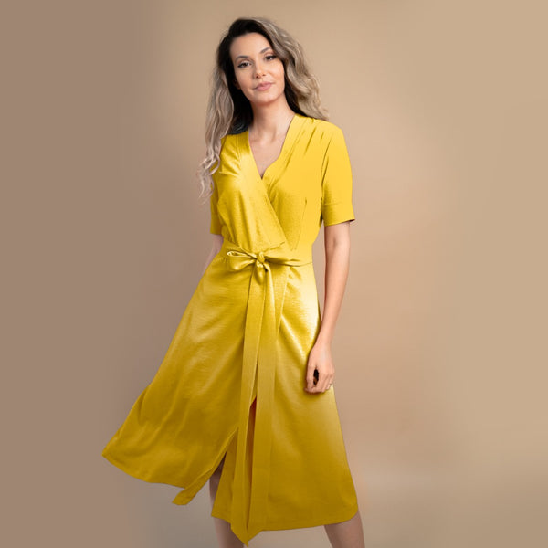 Rochie damă parte peste parte de culoare galbenă 2