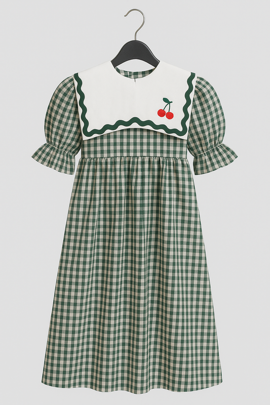 Rochie fetiță din bumbac vintage cu broderie cireșe