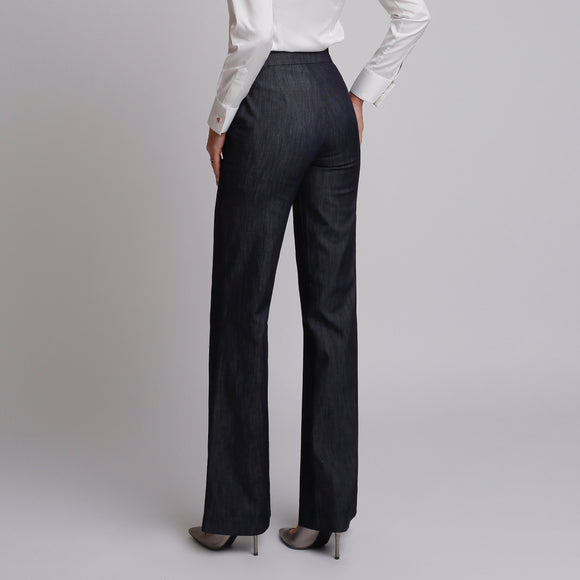 Pantalon de damă evazat din denim albastru inchis 2