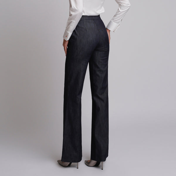 Pantalon de damă evazat din denim albastru inchis 2