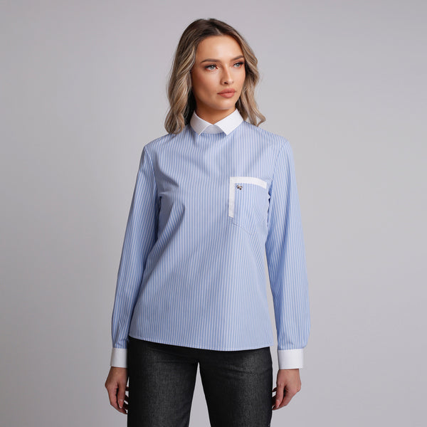 Camasa babyblue de dama cu inchiderea la spate 2