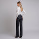 Pantalon de damă evazat din denim albastru inchis 4