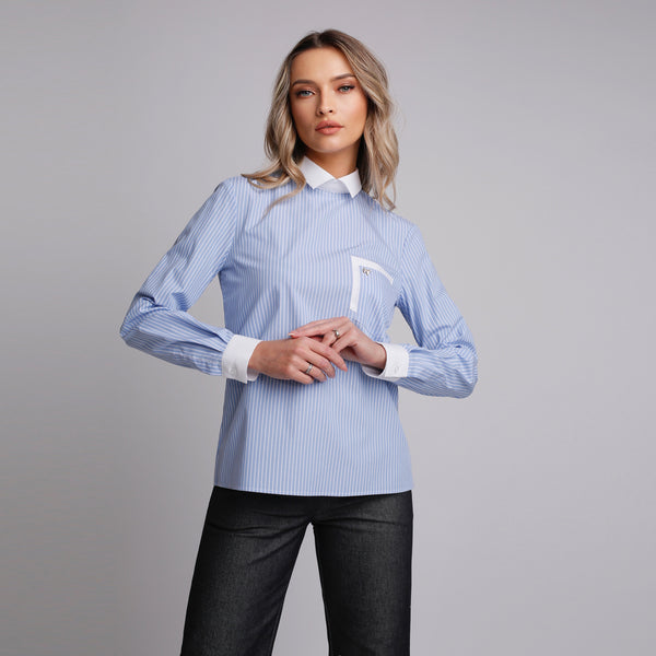 Camasa babyblue de dama cu inchiderea la spate