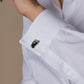 Camasa alba eleganta cu broderie pe guler si manseta artizanala cu contrast negru