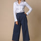 Pantaloni evazati 3/4 de culoare albastru inchis, model culotte