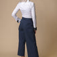 Pantaloni evazati 3/4 de culoare albastru inchis, model culotte