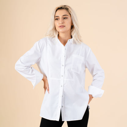 Camasa alba oversize cu buzunar pe piept