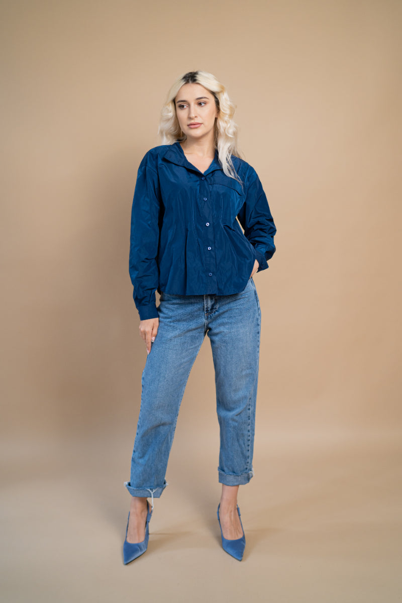 Jacheta camasa de culoare albastru cerneala, casual style oversize