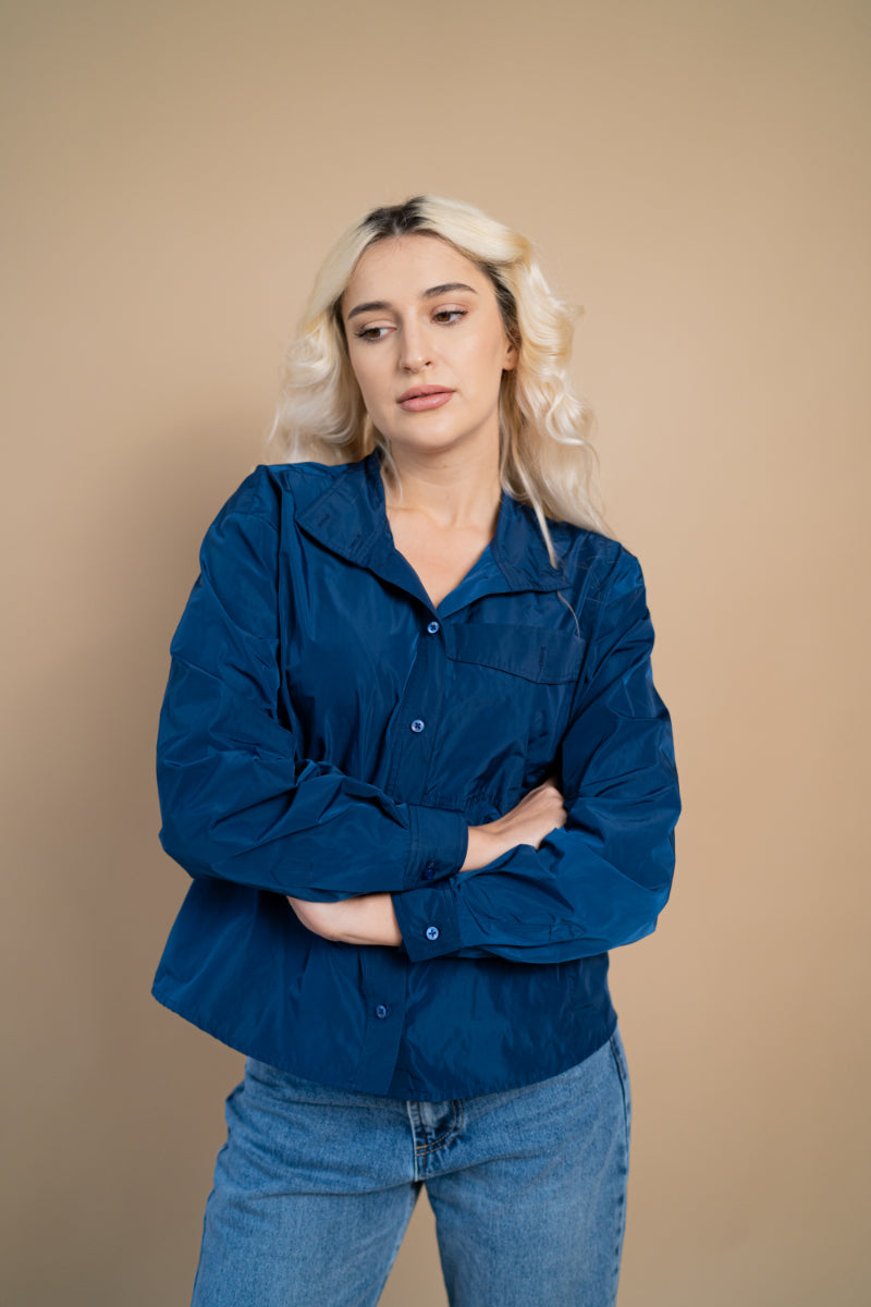 Jacheta camasa de culoare albastru cerneala, casual style oversize
