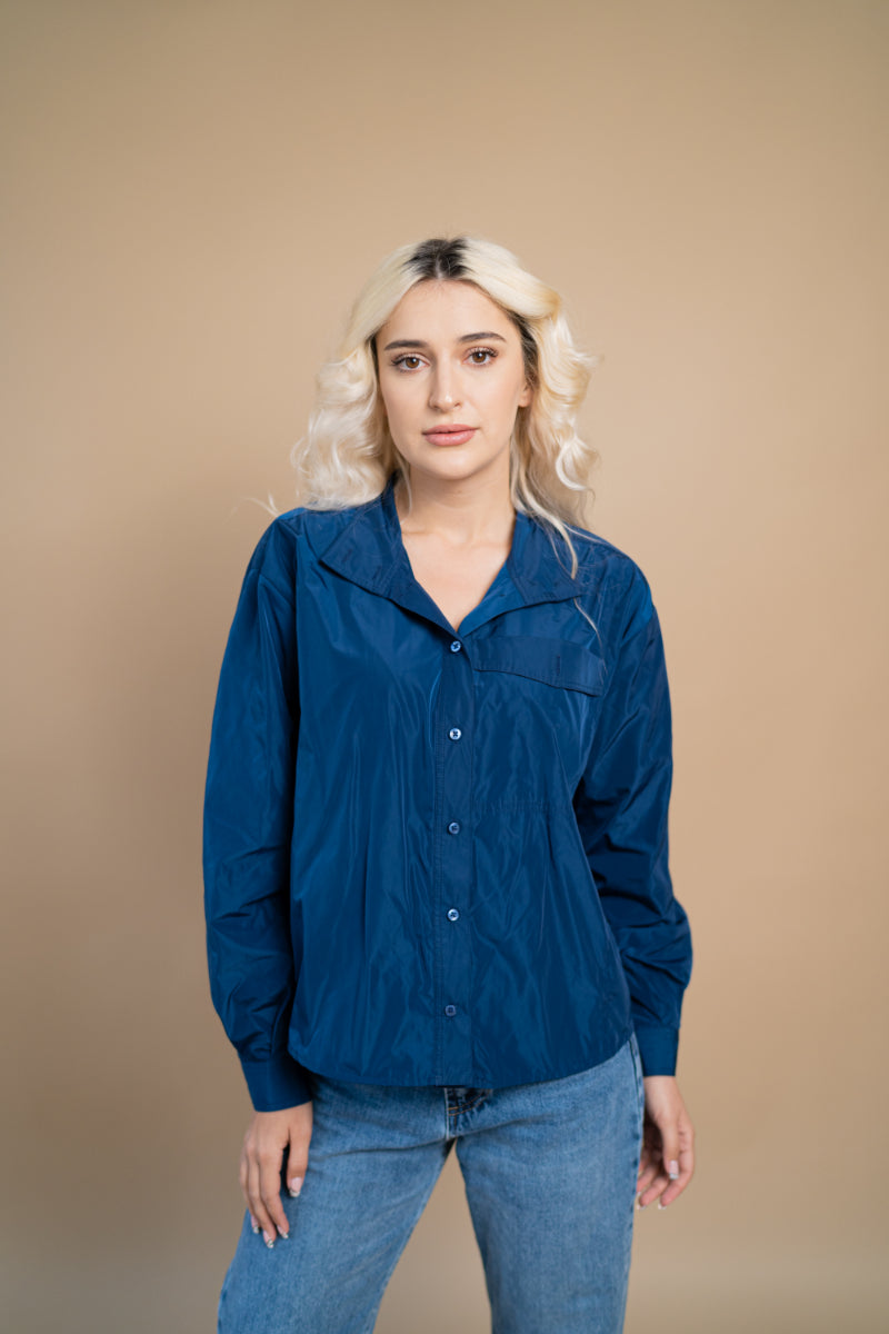 Jacheta camasa de culoare albastru cerneala, casual style oversize