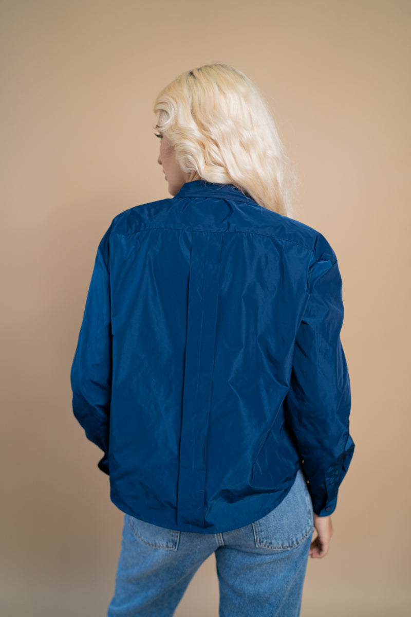 Jacheta camasa de culoare albastru cerneala, casual style oversize