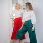 Pantaloni evazati 3/4 verzi si rosii, model culotte