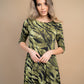 Rochie mini animal print bej si verde din lycra