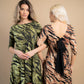 Rochie mini animal print bej si verde din lycra