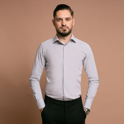 Camasa alba cu dungi fine gri, slimfit
