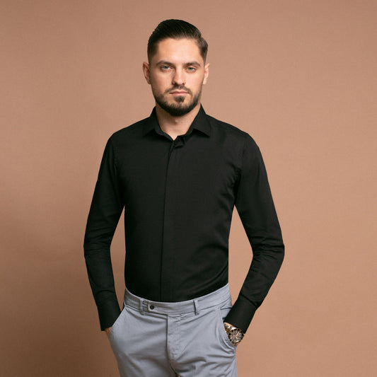 Camasa neagra pentru barbati, model slimfit