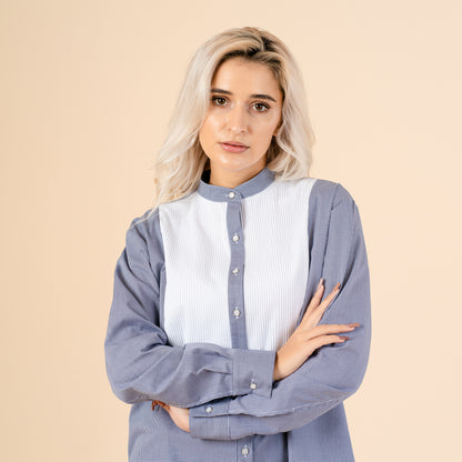 Camasa oversize model albastru inchis cu carouri fine