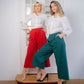 Pantaloni evazati 3/4 verzi si rosii, model culotte