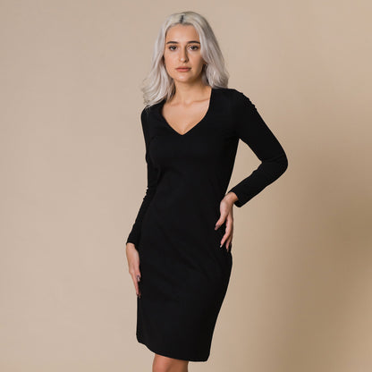 Rochie pe langa corp midi neagra din jersey