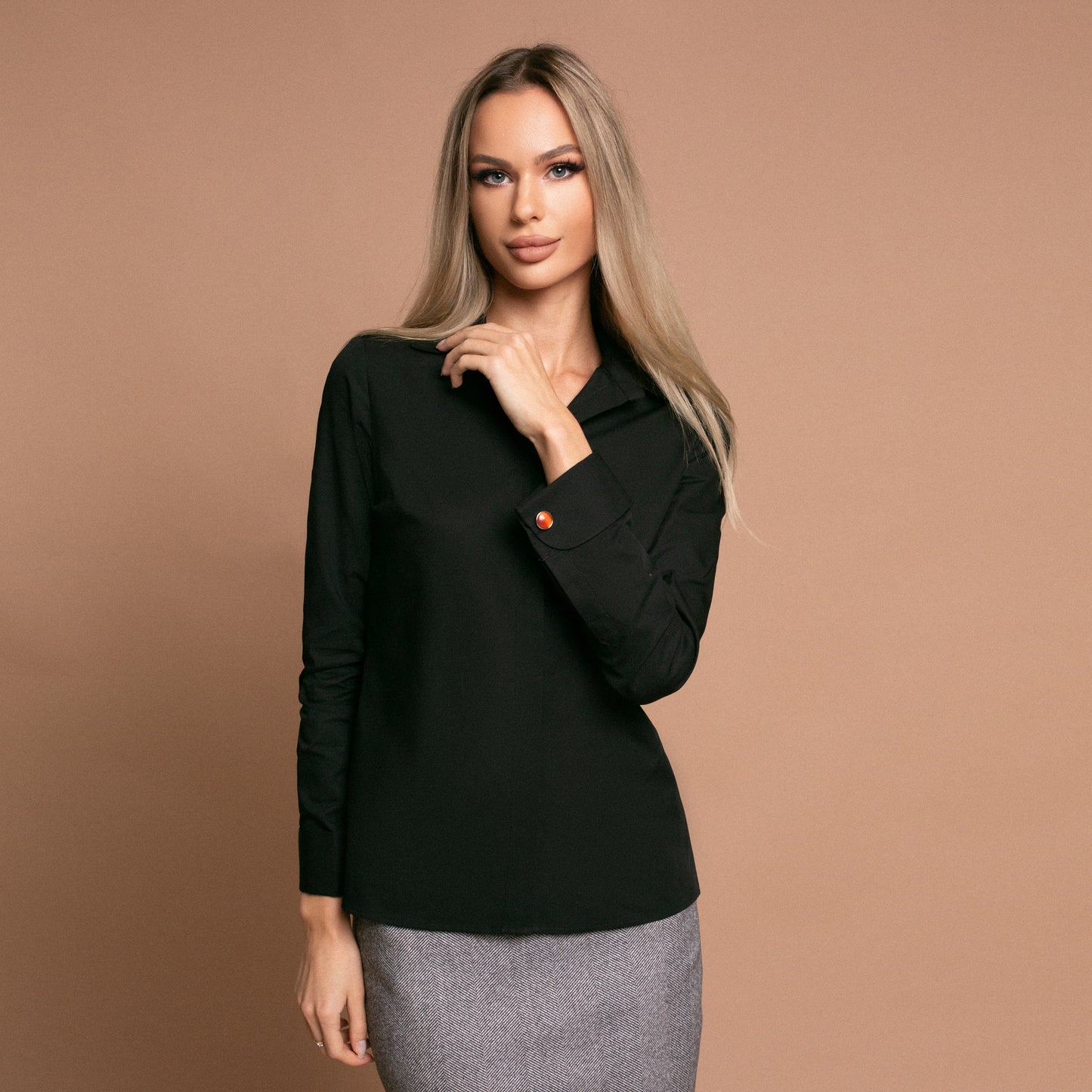 Camasa neagra slimfit cu manseta pentru butoni