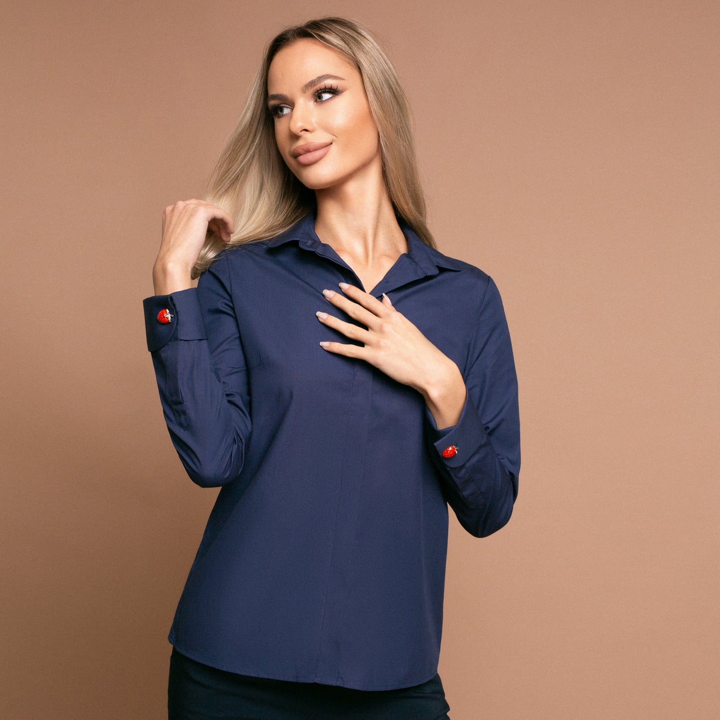Camasa albastru inchis slimfit cu manseta pentru butoni